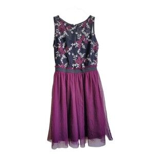 Speechless Dress Women Medium Career Floral Cocktail Mesh Skirt Embroider Bodice